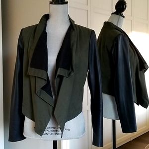 Dynamite Crop Jacket with Faux Black Leather Arms